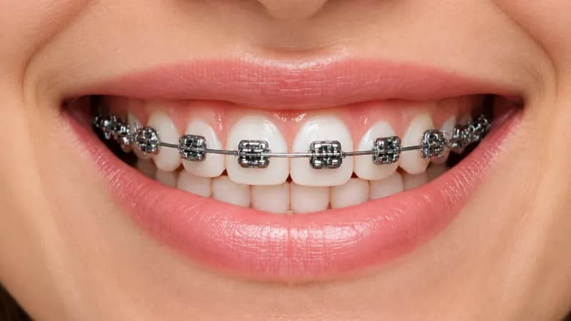 Metal braketli ortodonti tedavisi gören dişler
